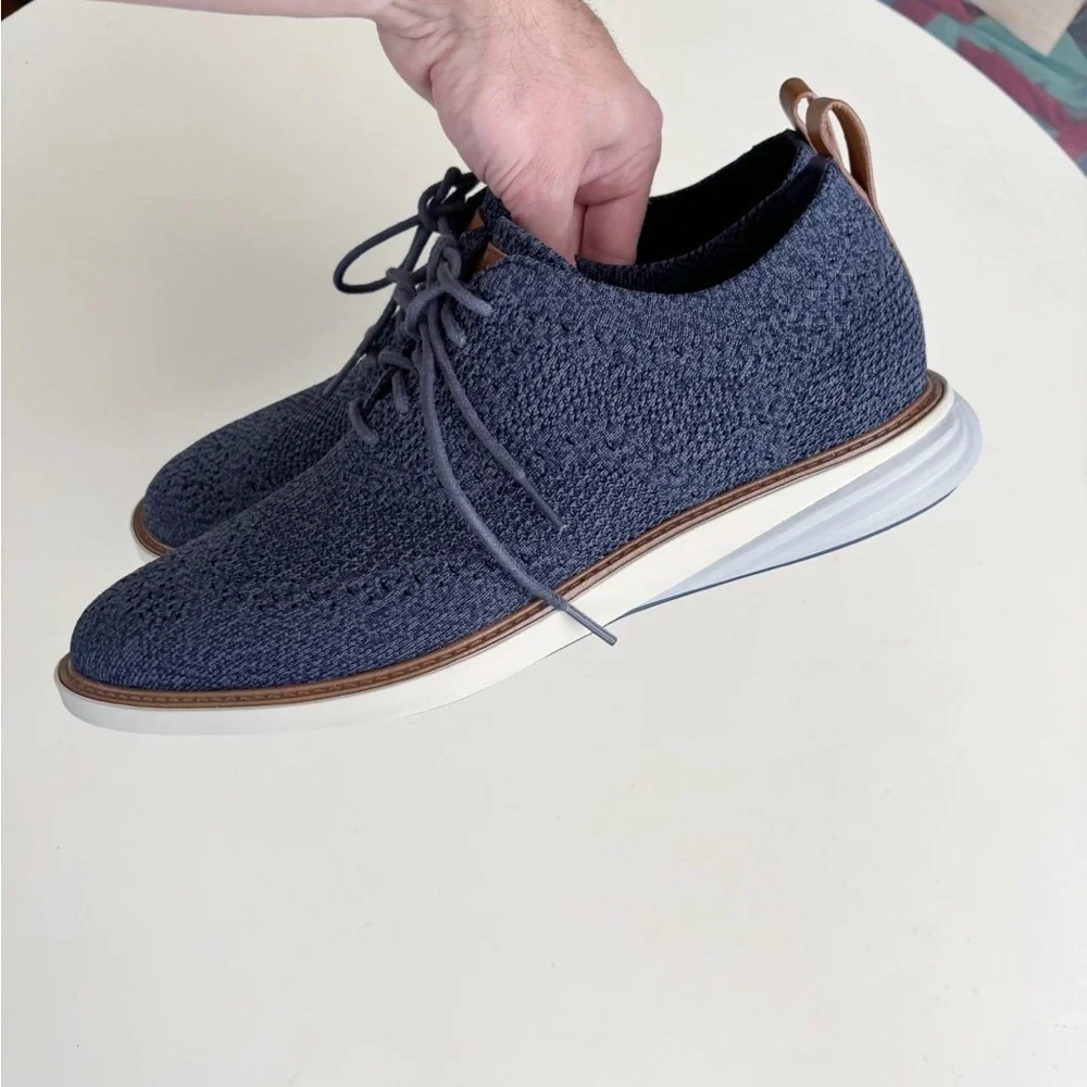 Cole Haan Navy Knit Oxfords with Tan Accents